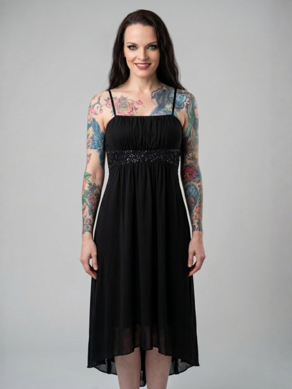 Laundry by Shelli Segal ✦ Beaded Empire Waist Midi Dress ✦ Black Sleeveless Sz M